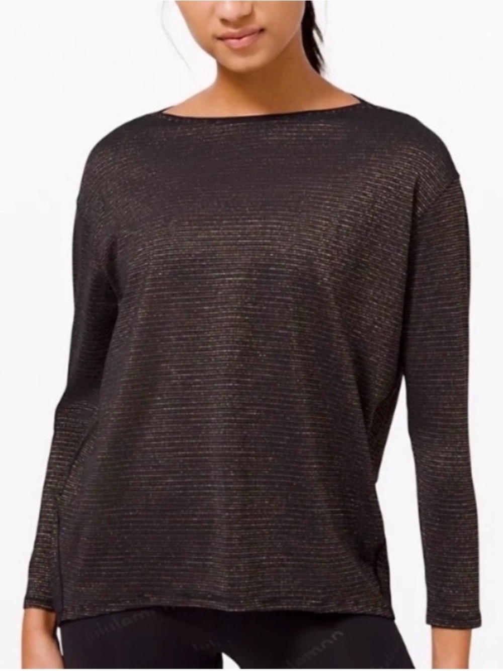 Lululemon Back in Action Long Sleeve Shirt | Spark Metallic Black Gold | Size L